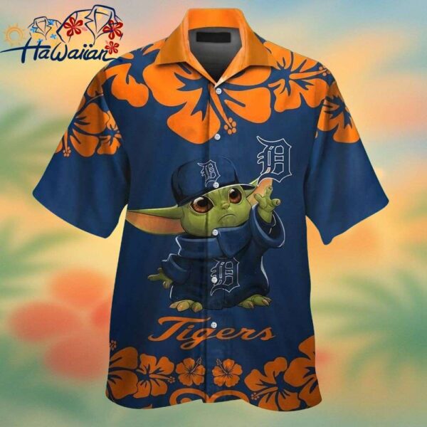 Detroit Tigers Baby Yoda Short Sleeve Button Up Tropical Hawaiian Shirt Trendy Aloha 1