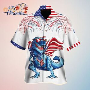 Dinosaurs 4Th Of July Apparel Dinosaurs Independence Day Trendy Hawaiian Shirt Trendy Aloha