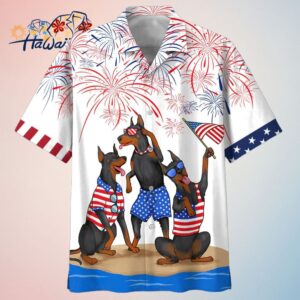 Dobermann Patriotic Celebration Hawaiian Threads Trendy Aloha