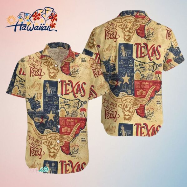 Dont Mess With Texas Longhorns Shirt Casual Short Sleeve State Of Texas Hawaiian Shirt For Men Pa