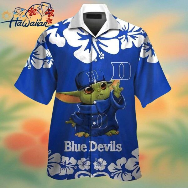 Duke Blue Devils Baby Yoda Short Sleeve Button Up Tropical Hawaiian Shirt Trendy Aloha 1