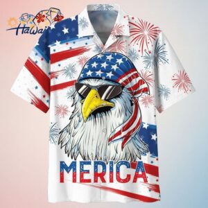 Eagle USA Independence Day Hawaiian Patriotic Aloha Shirt Trendy Aloha