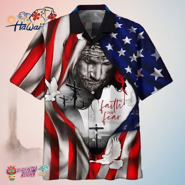 Faith Over Fear Jesus Pigeon Flag Hawaiian Aloha Beach Shirt Trendy Aloha