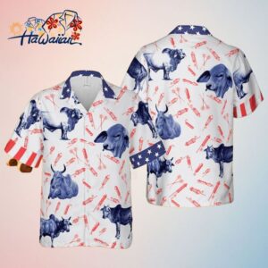 Firework Frenzy Independence Day Brahman Pattern 3D Trendy Hawaiian Shirt Patriotic Style Trendy