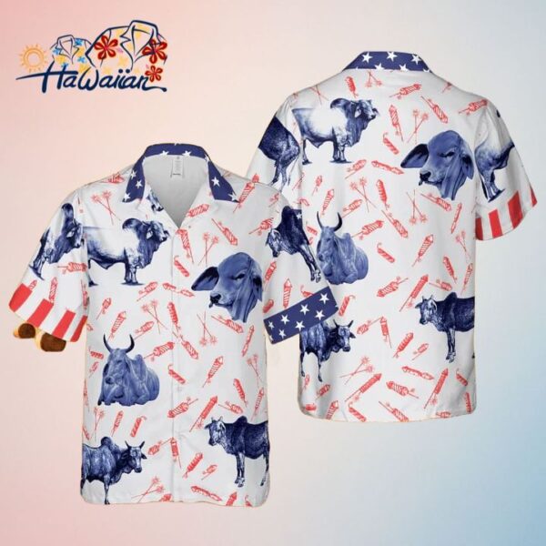 Firework Frenzy Independence Day Brahman Pattern 3D Trendy Hawaiian Shirt Patriotic Style Trendy