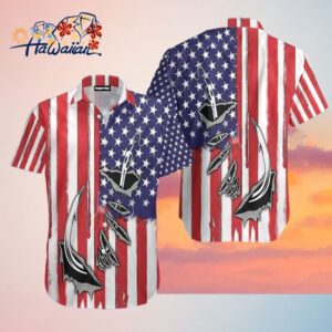 Fish Hook Patriotic Dream in American Hawaiian Shirt Trendy Aloha