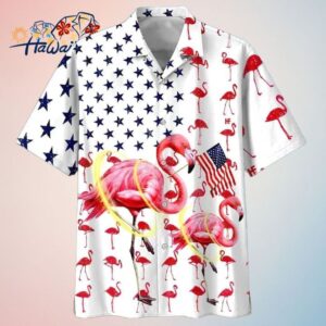Flag And Flamingo Background Trendy Hawaiian Shirt 4Th Of July Hawaii Shirt Trendy Aloha