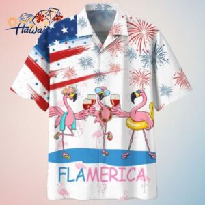 Flamingo Wine Flamerica 4Th Of July Independence Day Trendy Hawaiian Shirt Trendy Aloha