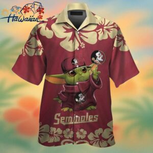 Florida State Seminoles Baby Yoda Short Sleeve Button Up Tropical Hawaiian Shirt Trendy Aloha 1