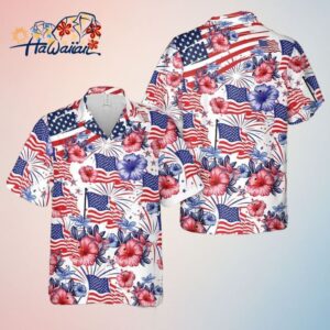 Flower American Flag 4Th Of July Trendy Hawaiian Shirt Trendy Aloha