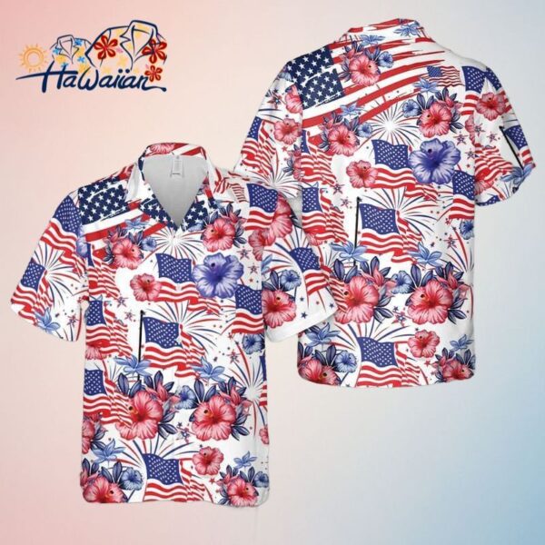 Flower American Flag 4Th Of July Trendy Hawaiian Shirt Trendy Aloha