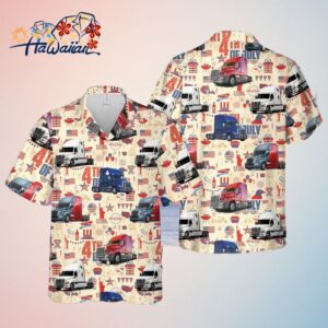 Freightliner Cascadia 4Th Of July Trendy Hawaiian Shirt For Men Trendy Aloha