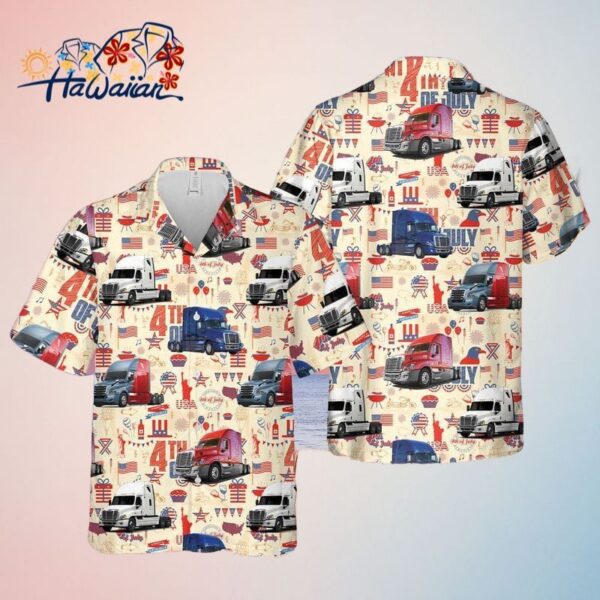 Freightliner Cascadia 4Th Of July Trendy Hawaiian Shirt For Men Trendy Aloha