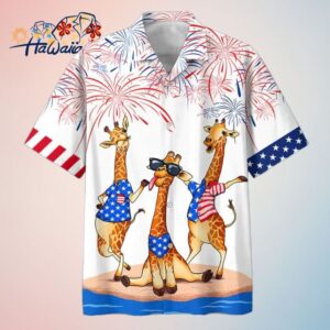 Giraffe Trendy Hawaiian Shirt For Independences Day Happy 4Th Of July Patriotic Giraffe Hawaii Alo