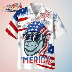 Gorila Trendy Hawaiian Shirt For Independences Day Usa Flag Pattern Merica Trendy Hawaiian Shirt