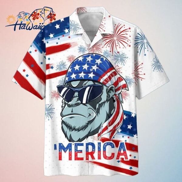 Gorila Trendy Hawaiian Shirt For Independences Day Usa Flag Pattern Merica Trendy Hawaiian Shirt