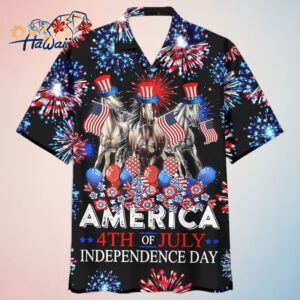 Happy Independence Day Horses 4Th Of July All Printed 3D Hawaiian Shirt Trendy Aloha