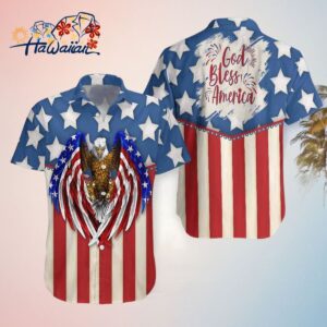 Hawaiian Aloha Shirts God Bless America 4Th Of July Eagle Hawaiian Shirt For Men Trendy Aloha
