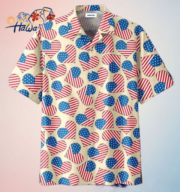 Heart Pattern Independence Day Patriotic Trendy Hawaiian Shirt Trendy Aloha