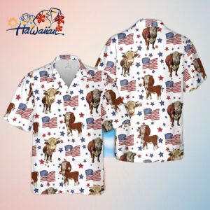 Hereford American Flag Pattern Trendy Hawaiian Shirt For Men And Women 4Th Of July Trendy Hawaiian