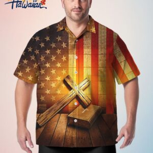 Holidays Big Tall Flag Cross Hawaiian Shirt Patriotic Religion Hawaiian Shirt Trendy Aloha