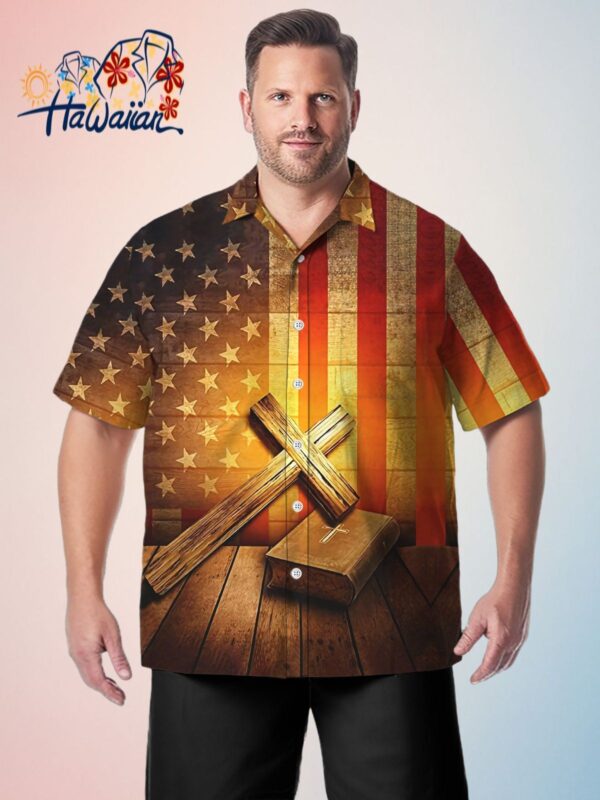 Holidays Big Tall Flag Cross Hawaiian Shirt Patriotic Religion Hawaiian Shirt Trendy Aloha