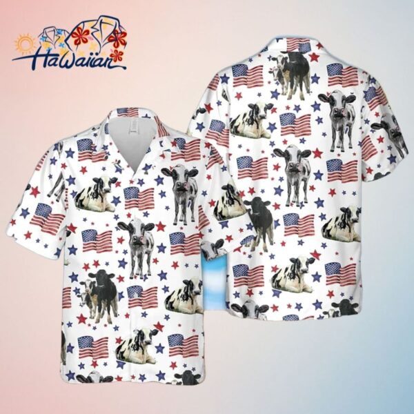 Holstein American Flag Pattern Trendy Hawaiian Shirt For Men And Women 4Th Of July Trendy Hawaiian