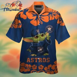 Houston Astros Baby Yoda Short Sleeve Button Up Tropical Hawaiian Shirt Trendy Aloha 1