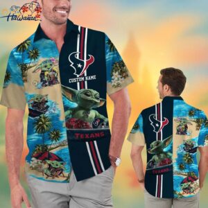 Houston Texans Baby Yoda Name Personalized Short Sleeve Button Up Tropical Hawaiian Shirt Trendy A 1