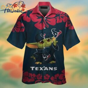 Houston Texans Baby Yoda Short Sleeve Button Up Tropical Hawaiian Shirt Trendy Aloha 1