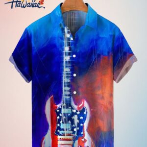 Independence Day American Flag Guitar Mens Trendy Hawaiian Shirt 4Th Of July Trendy Hawaiian Shirt