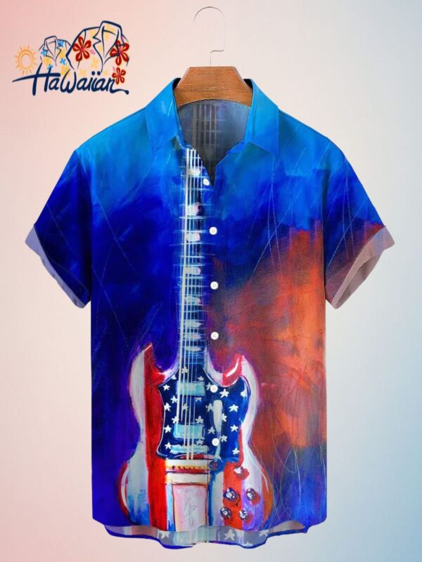 Independence Day American Flag Guitar Mens Trendy Hawaiian Shirt 4Th Of July Trendy Hawaiian Shirt