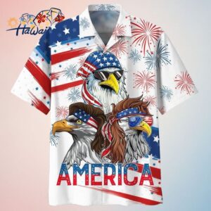Independence Day Eagles 3D Hawaiian Shirt Patriotic Fashionable Trendy Aloha
