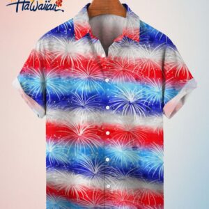 Independence Day Fireworks Gradient Mens Trendy Hawaiian Shirt 4Th Of July Trendy Hawaiian Shirt