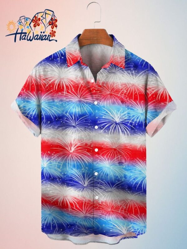 Independence Day Fireworks Gradient Mens Trendy Hawaiian Shirt 4Th Of July Trendy Hawaiian Shirt
