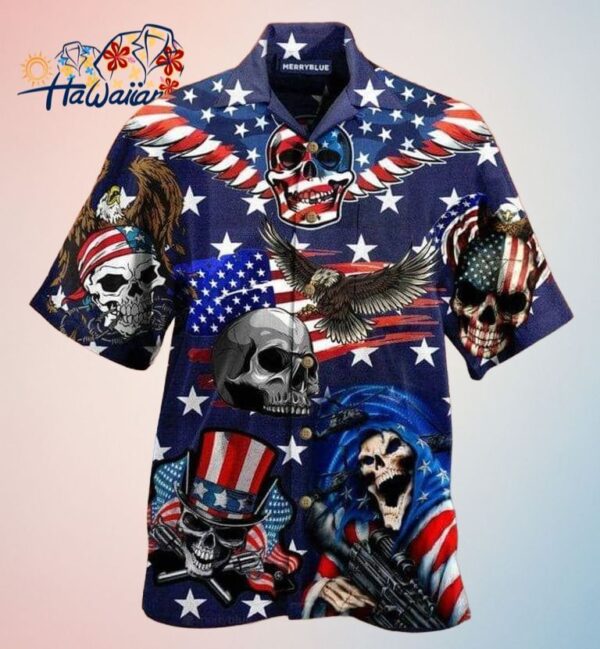 Independence Day Hawaii Shirt Eagle Patriotic Skull American Flag Hawaiian Shirt 4Th Of July Aloha S