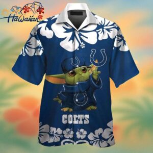 Indianapolis Colts Baby Yoda Short Sleeve Button Up Tropical Hawaiian Shirt Trendy Aloha 1