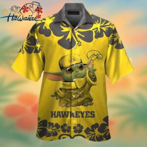 Iowa Hawkeyes Baby Yoda Short Sleeve Button Up Tropical Hawaiian Shirt Trendy Aloha 1