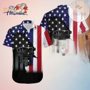 Jeep and US Flag Converge in a Patriotic Hawaiian Shirt Trendy Aloha