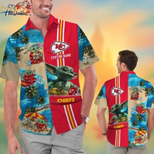 Kansas City Chiefs Baby Yoda Name Personalized Short Sleeve Button Up Tropical Hawaiian Shirt Tren 1