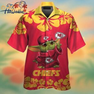 Kansas City Chiefs Baby Yoda Short Sleeve Button Up Tropical Hawaiian Shirt Trendy Aloha 1
