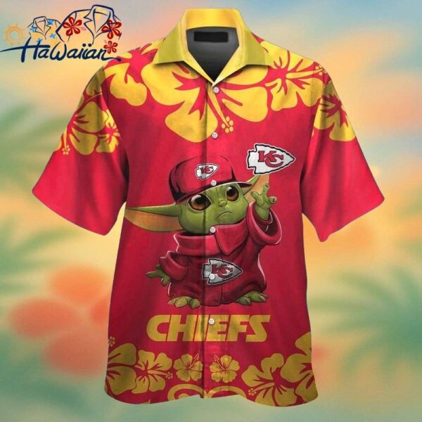 Kansas City Chiefs Baby Yoda Short Sleeve Button Up Tropical Hawaiian Shirt Trendy Aloha 1
