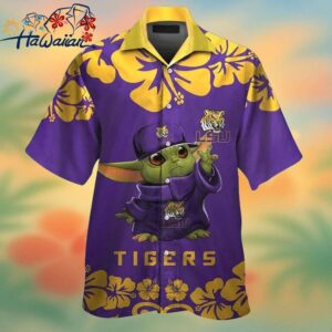 LSU Tigers Baby Yoda Short Sleeve Button Up Tropical Hawaiian Shirt Trendy Aloha 1
