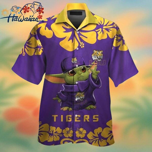 LSU Tigers Baby Yoda Short Sleeve Button Up Tropical Hawaiian Shirt Trendy Aloha 1