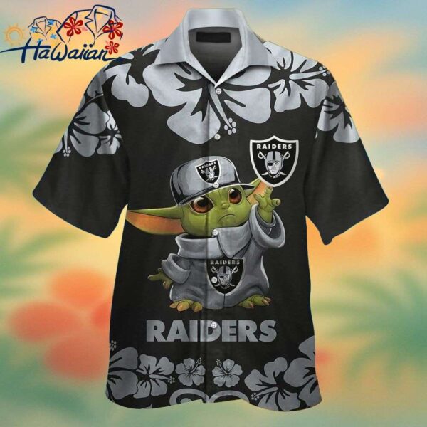 Las Vegas Raiders Baby Yoda Short Sleeve Button Up Tropical Hawaiian Shirt Trendy Aloha 1