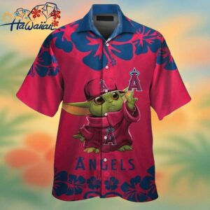 Los Angeles Angels Baby Yoda Short Sleeve Button Up Tropical Hawaiian Shirt Trendy Aloha 1