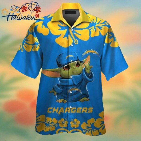 Los Angeles Chargers Baby Yoda Short Sleeve Button Up Tropical Hawaiian Shirt Trendy Aloha 1