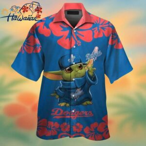 Los Angeles Dodgers Baby Yoda Short Sleeve Button Up Tropical Hawaiian Shirt Trendy Aloha 1
