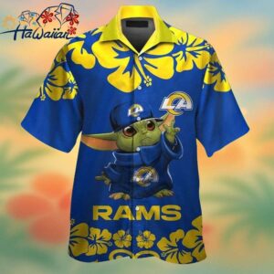 Los Angeles Rams Baby Yoda Short Sleeve Button Up Tropical Hawaiian Shirt Trendy Aloha 1
