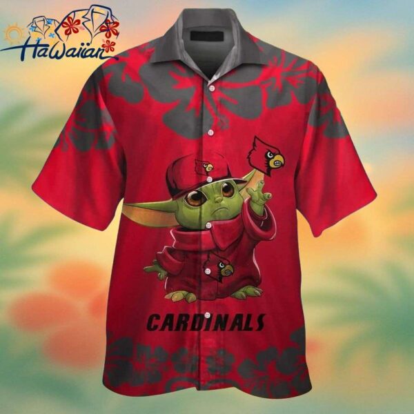 Louisville Cardinals Baby Yoda Short Sleeve Button Up Tropical Hawaiian Shirt Trendy Aloha 1